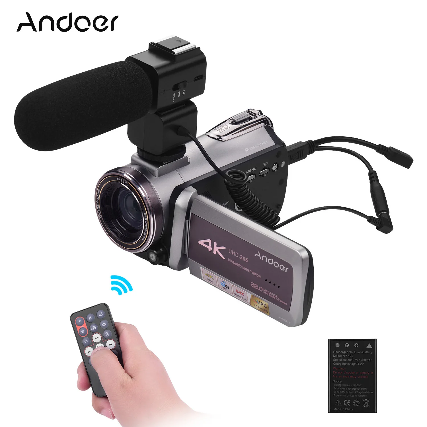 Портативная Цифровая видеокамера Andoer HDV-AZ50 Real 4K UHD 30 кадров в секунду Wi-Fi 3 1
