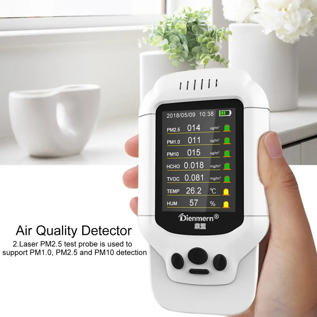 PM2.5/CO2/TVOC/HCHO тестер AQI анализа качества воздуха детектор температуры и влажности монитор домашний счетчик смога распродажа