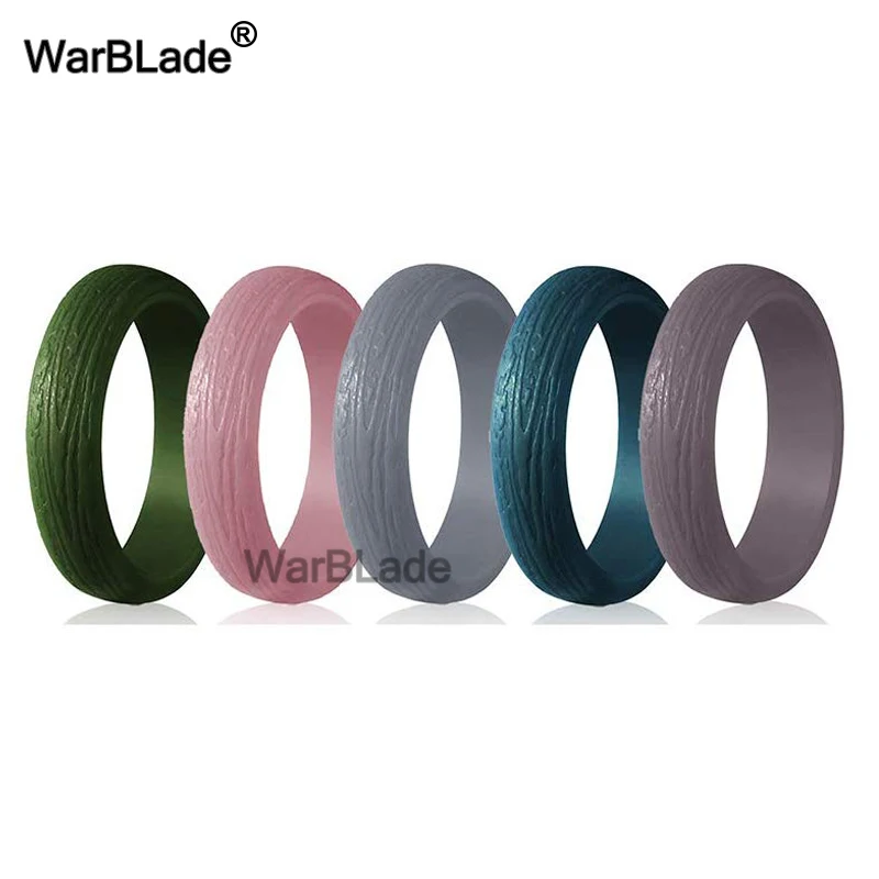 Fashion 5.7mm Tree Pattern Silicone Rings For Women Wedding Rubber Bands Sports Hypoallergenic Flexible Silicone Finger Ring - Цвет основного камня: 5pcs