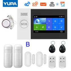 Wireless Wifi 4G 3G GSM GPRS Home Security Alarm System With 4.3 Inch Touch Screen For Tuya Smart Life APP Works Alexa & Google