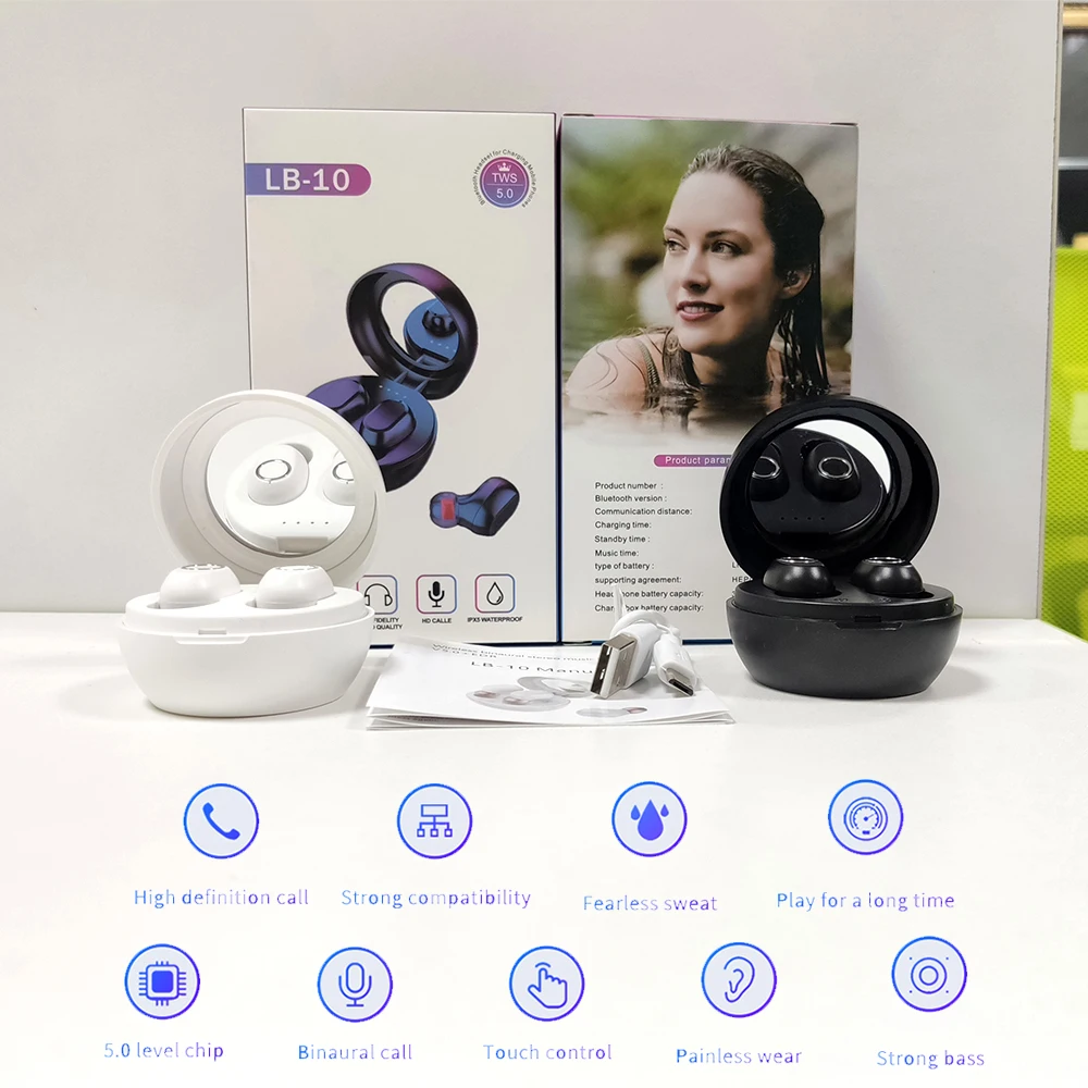 LB-10 bluetooth-гарнитура с длительным временем ожидания, беспроводной наушник, bluetooth-наушники, спортивные наушники, наушники-вкладыши с зарядным отсеком, гарнитура