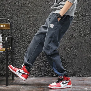 

#2157 Autumn Japanese Streetwear Men Biker Jeans Black Blue Hip Hop Jeans Loose Elastic Waist Denim Harem Jeans For Mens Fashion