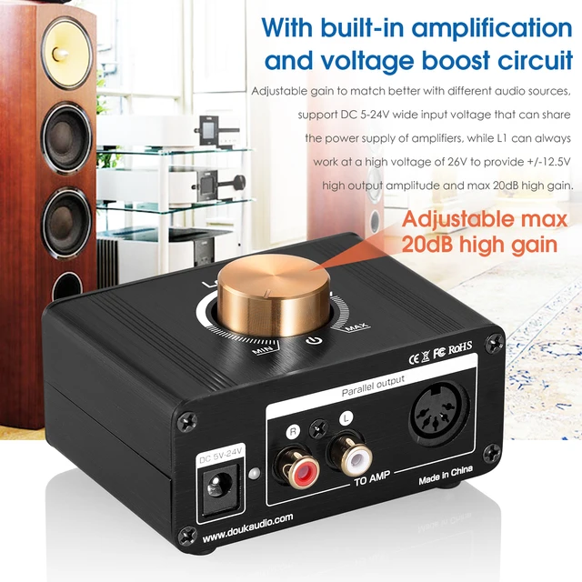 Douk Audio Mini High-gain Stereo Line Level Booster Amplifier Audio Signal Amp HiFi Home Desktop Preamp for MP3/iPod/iPad/iPhone 4