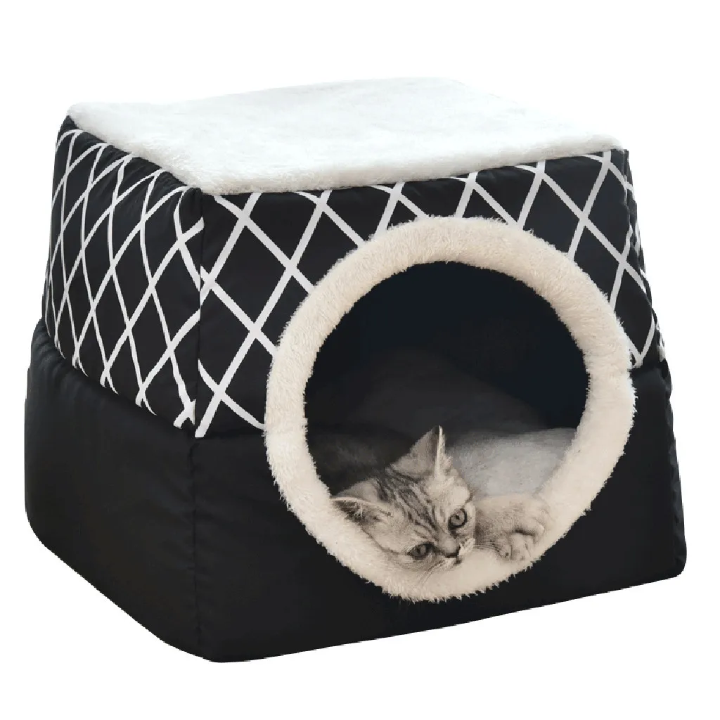 Pet Cat Bed Foldable Winter Soft Warm Tent Washable Puppy cat Sleeping Bag Basket Mat Plaid House Kennel Supplies | Дом и сад