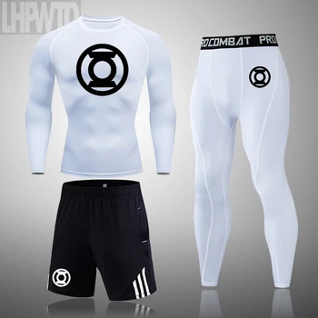 

New Green Lantern Mens Sports Suits Quick Dry Running sets Compression Clothes Joggers Training Gym Fitness MMA Tracksuits Male