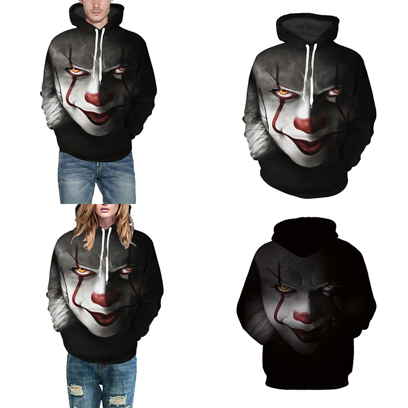  IT Pennywise the Clown Pullover Hoodie Men Women Print Hooded Pullover Sweatshirt Teen Adult Hallow