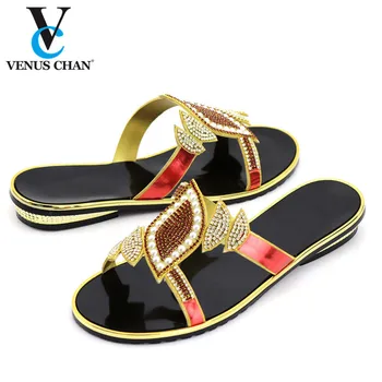 

New Fashion Nigerian Women Wedding Shoes Decorated with Rhinestone High Quality Low Heels Women Slip on Elegant Party Shoe