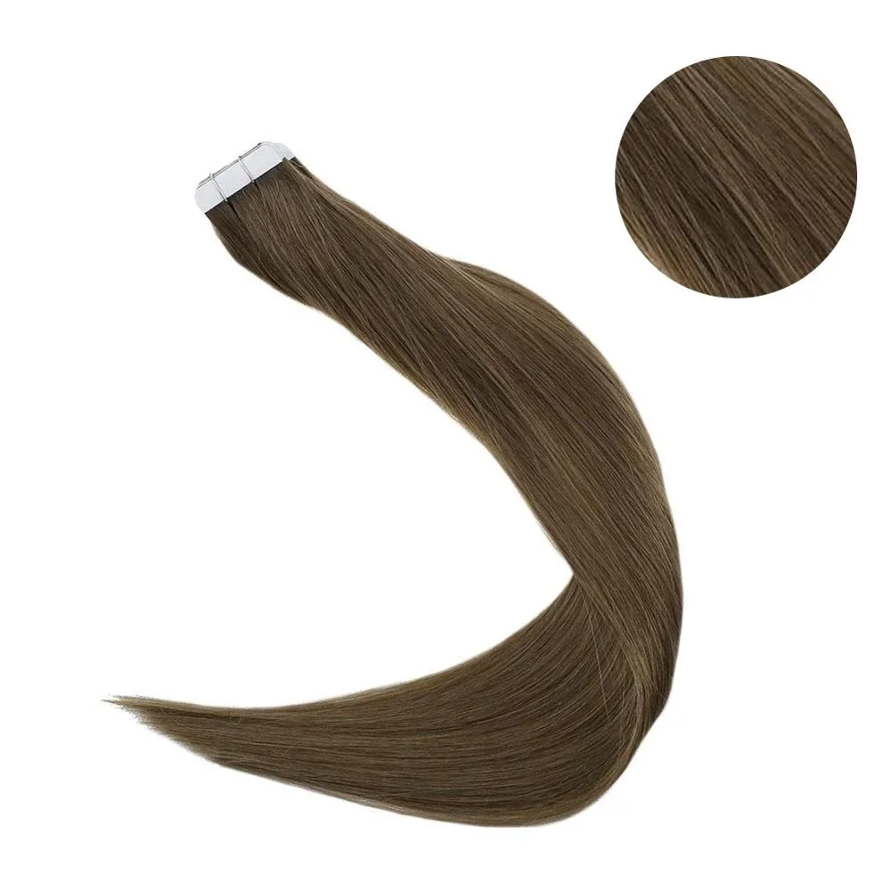8Light Brown Полностью блестящие волосы на ленте, чистые цветные волосы, 50 г, 20 шт., человеческие волосы Remy для наращивания на Клейкой Ленте - Цвет: 8Light Brown