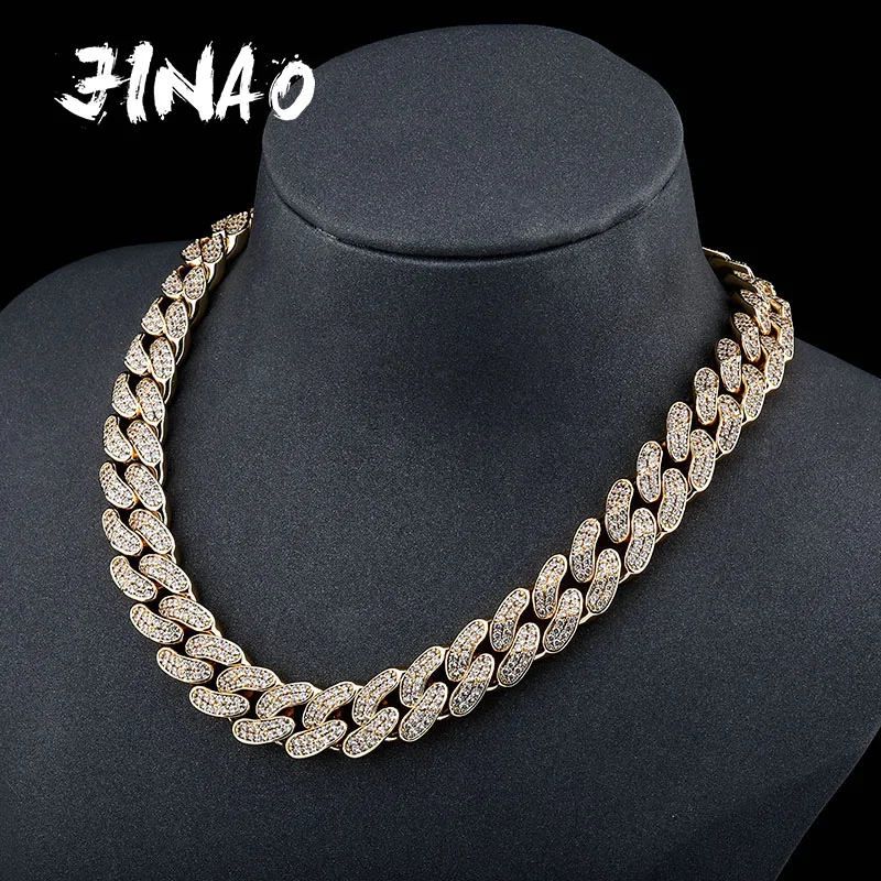 

JINAO New 14MM High Quality Maimi Cuban Link Chain Necklace Iced Out Cubic Zirconia Hip Hop Jewelry For Men Women Gift