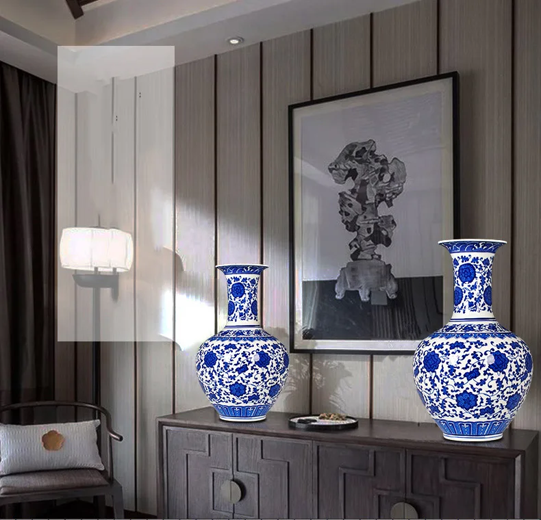 Цзиндэчжэнь керамические вазы с орнаментом украшения дома гостиной цветочные композиции синие белые фарфоровые Аксессуары декор