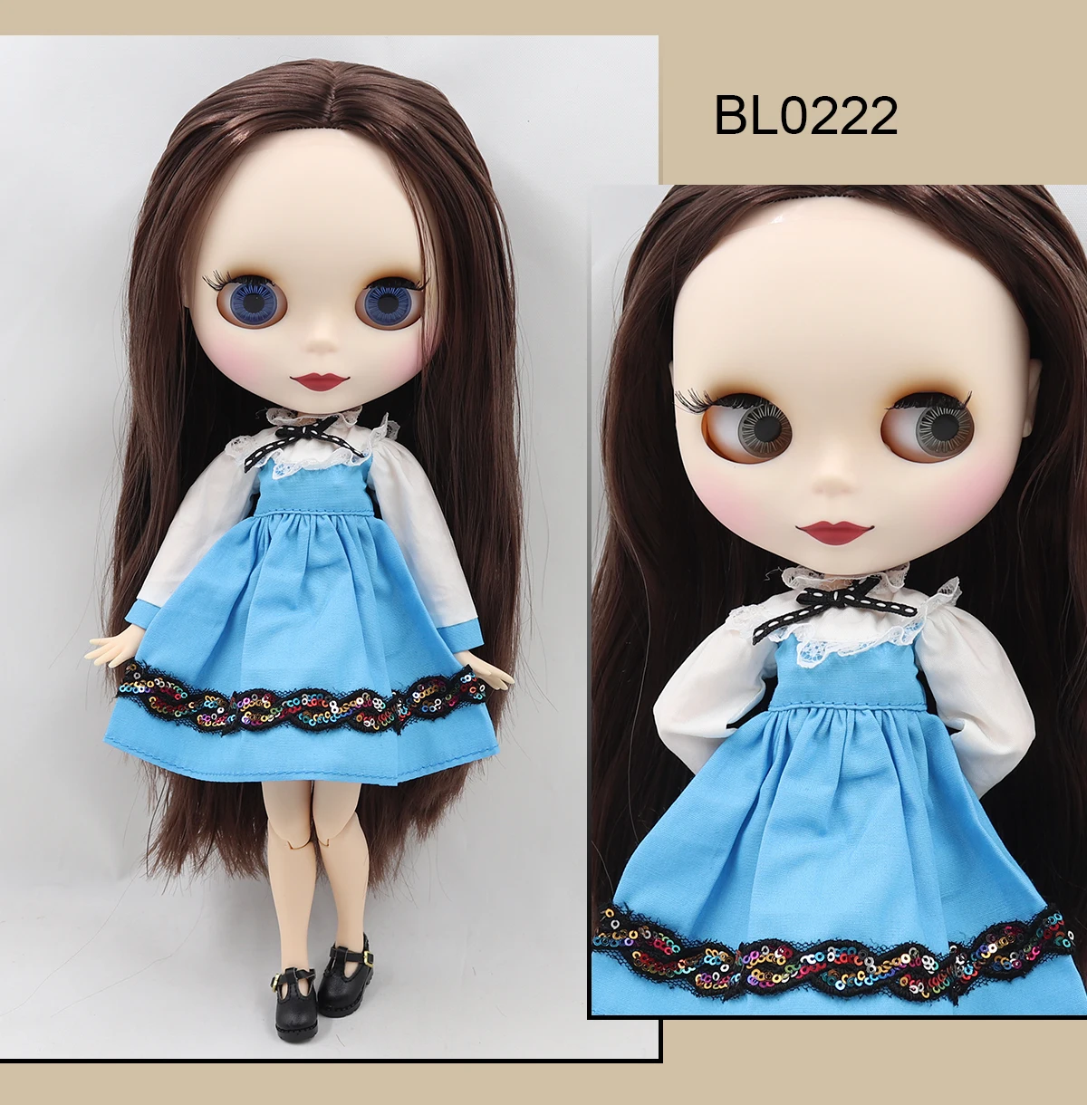 Neo Blythe Doll with Brown Hair, White Skin, Matte Cute Face & Custom Jointed Body 1