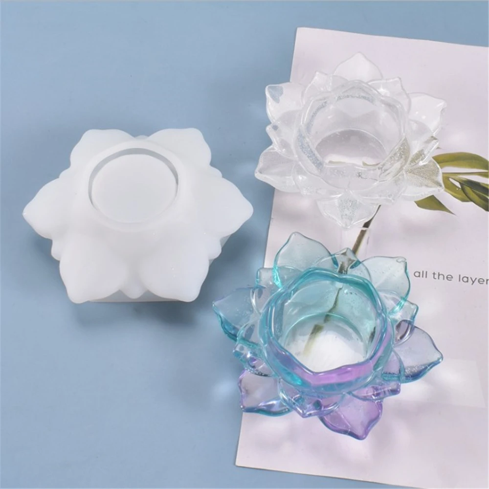 Resin Lotus Flower Candle HolderTrinket Tray with Mini Candles