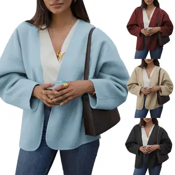 

Winter Women Jackets Warm Loose Casual Coat Long Sleeve two Side Woolen Cardigan Coat Jacket Short Jacket Lady's cardigan