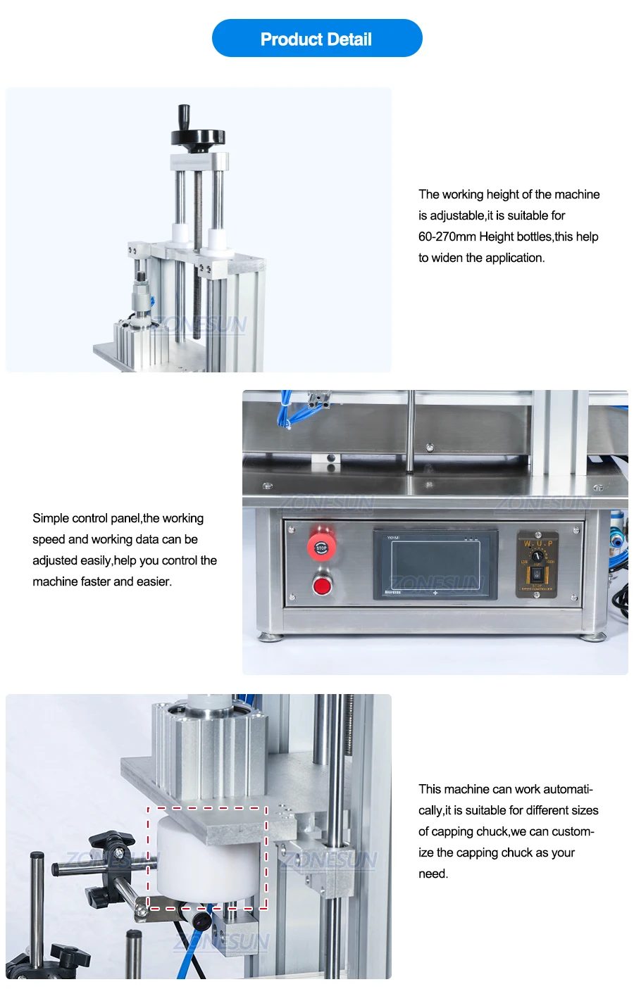 ZONESUN ZS-XG1870D Custom Size Pneumatic Automatic Cap Pressing Machine