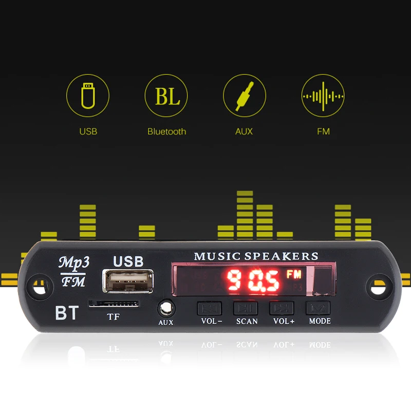 12 В вставная карта Аудио Lossless Bluetooth MP3 декодер с цветной флэш-экран Поддержка USB/SD/AUX для семейного автомобиля/DVD
