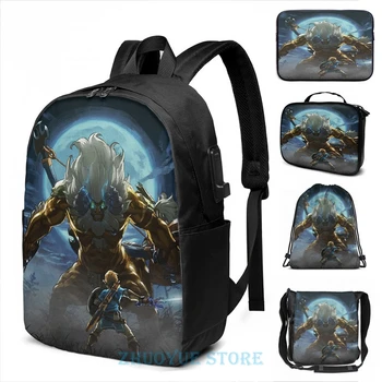 

The Legend of Zelda - Breath of the Wild - Link vs Gold Lynel USB Charge Backpack men School bags Cosmetic bag Travel laptop bag