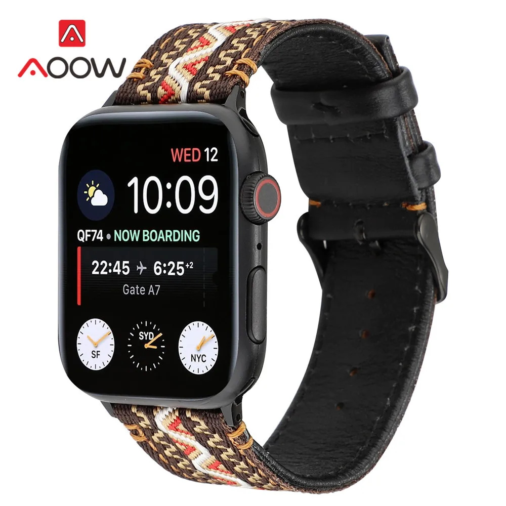 Богемский стиль нейлоновый ремешок для часов из натуральной кожи для Apple Watch 4 5 38 мм 42 мм 40 мм 44 мм Ретро Браслет ремешок для iWatch 1 2 3