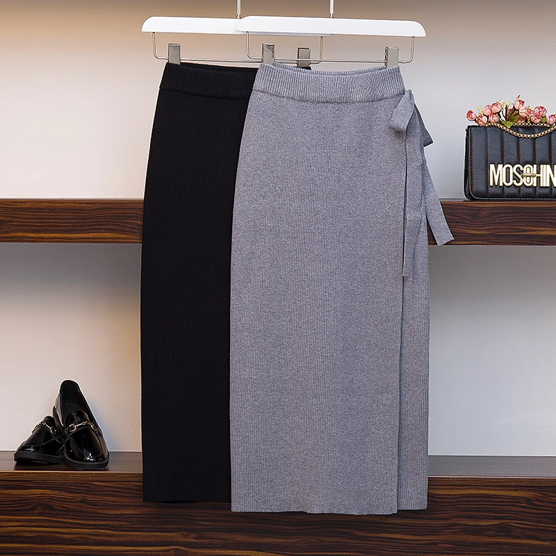 4XL перед новым женщин трикотажные кружева разрез Тонкий пакет бедра юбки шаг юбка