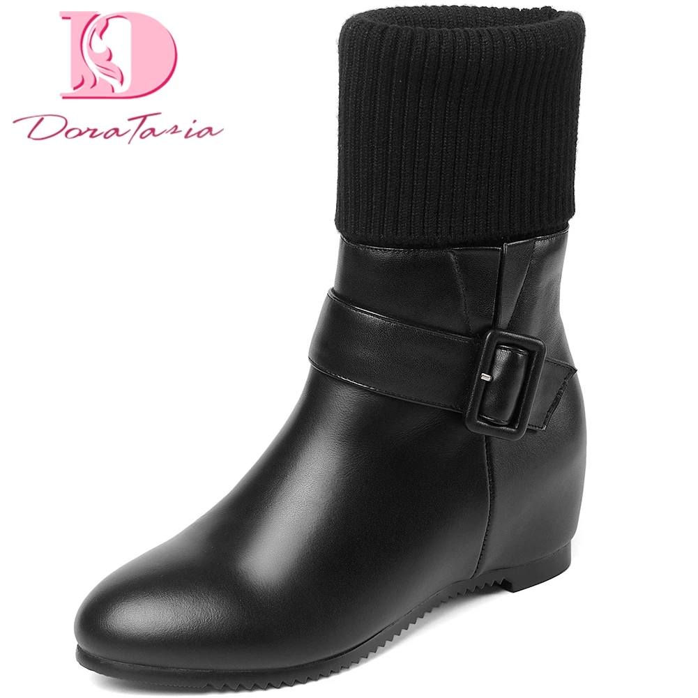

Doratasia New Arrivals Hot 2020 Wedge High Heels Ankle Boots Woman Shoes Cow Leather Zip Up Autumn Shoes Women Boots