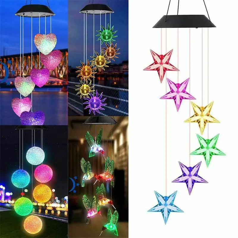 Solar Ed Led Wind Chime Light Portable Colorful Changing Solar Ed Led Wind Chime Light