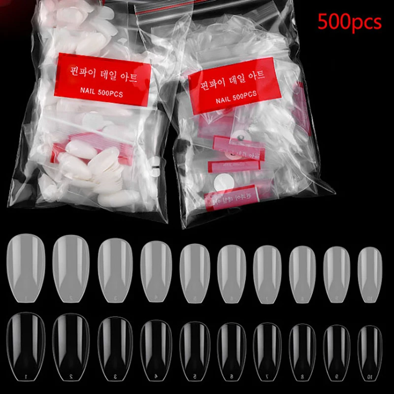 Горячая 500 шт./пакет полностью накладные ногти Clear/натуральный Цвет половина-обманкой нейл-арта искусственные Акриловые-моментальный эффект! УФ гель для Неил арта украшения для кончиков ногтей маникюрный набор