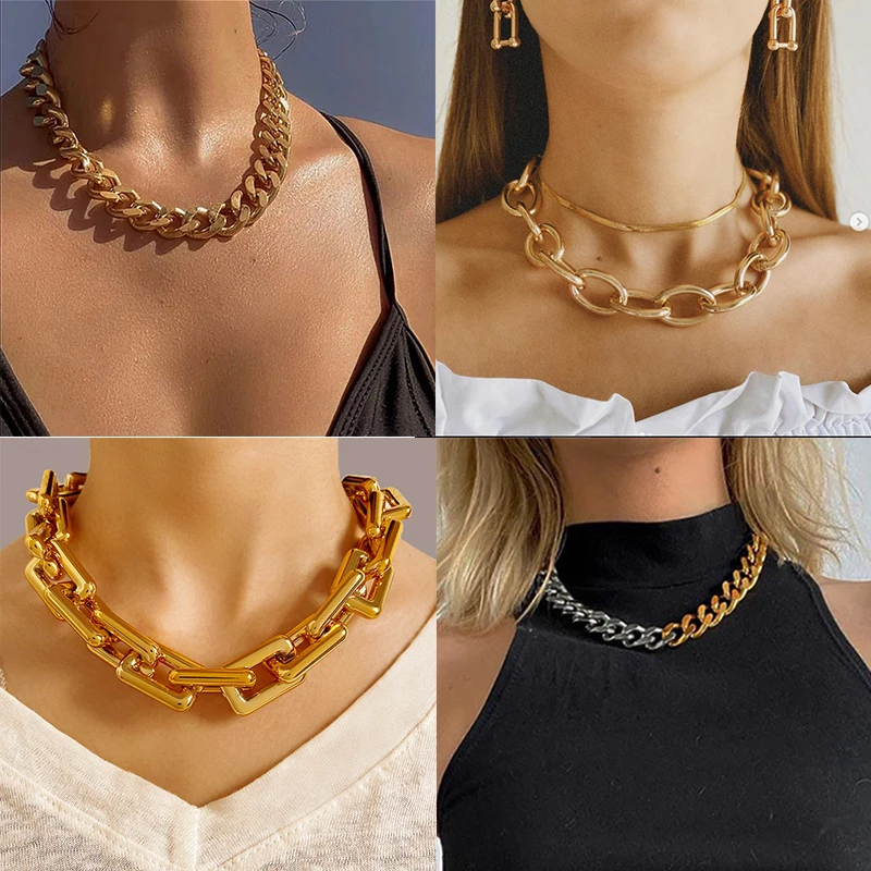  Punk Metal Thick Chain Choker Necklace Women's Trend Hip Hop  Golden Metal Chunky Chain Collar Necklace Fashion Jewelry : Clothing, Shoes  & Jewelry