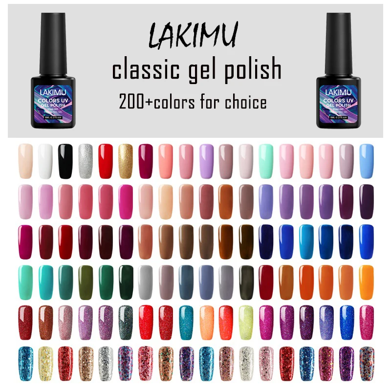 Lakimu Newest Colorful Gel Polish Nail Art Semi Permanent Enamel UV LED Gel Varnish Soak Off Nail Polish Manicure Set