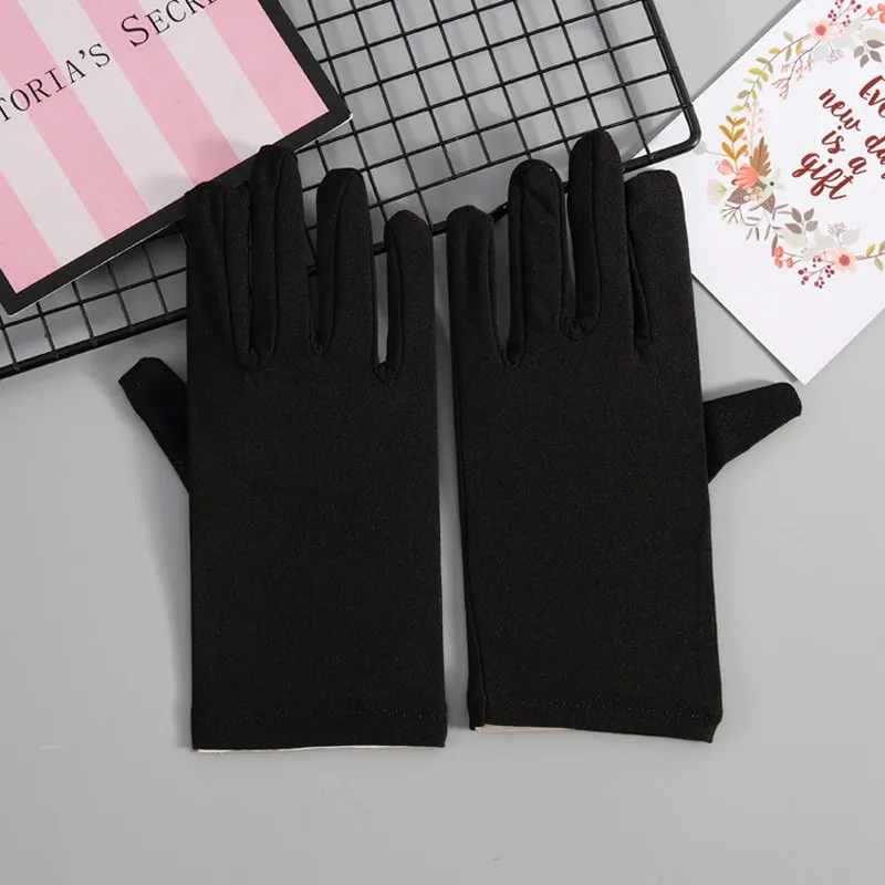 Сексуальные короткие спандекс белые перчатки для невесты черные красные длина талии женские танцевальные вечерние свадебные перчатки полный палец Guantes Boda ST211 - Цвет: Черный