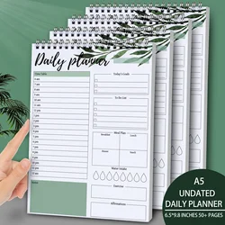 Carnet de notes A5, 52 feuilles, planificateur quotidien, non daté, liste de tâches, bloc notes, organisateur avec calendrier horaire, Plan de repas 