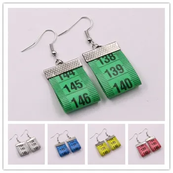 

Tape Measure Earrings Upcycled Recycled Green Hipster Vintage Handmade Earrings Colors Multicolor Unique Fashion Tape Measure
