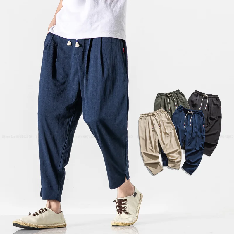 Home Indoor Casual Japanese Cotton Hip Hop Harem Pants Men Traditional