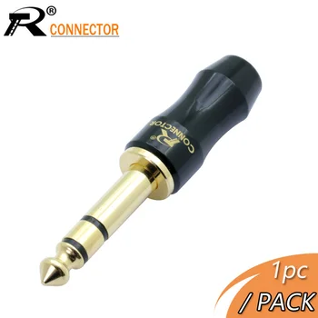 

1pc New arrival Copper Jack 6.35mm Gold-plated Audio Plug Connector 6.35mm stereo Plug Assembly Microphone Black&Blue&Red