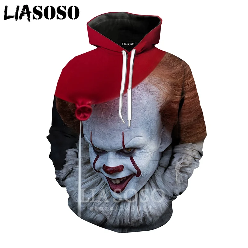 

LIASOSO Men Women Pennywise Sweatshirt 3D Print It Chapter Two Terror Clown T Shirt Hip Hop Top Hoodies O Neck Pullover A305-12