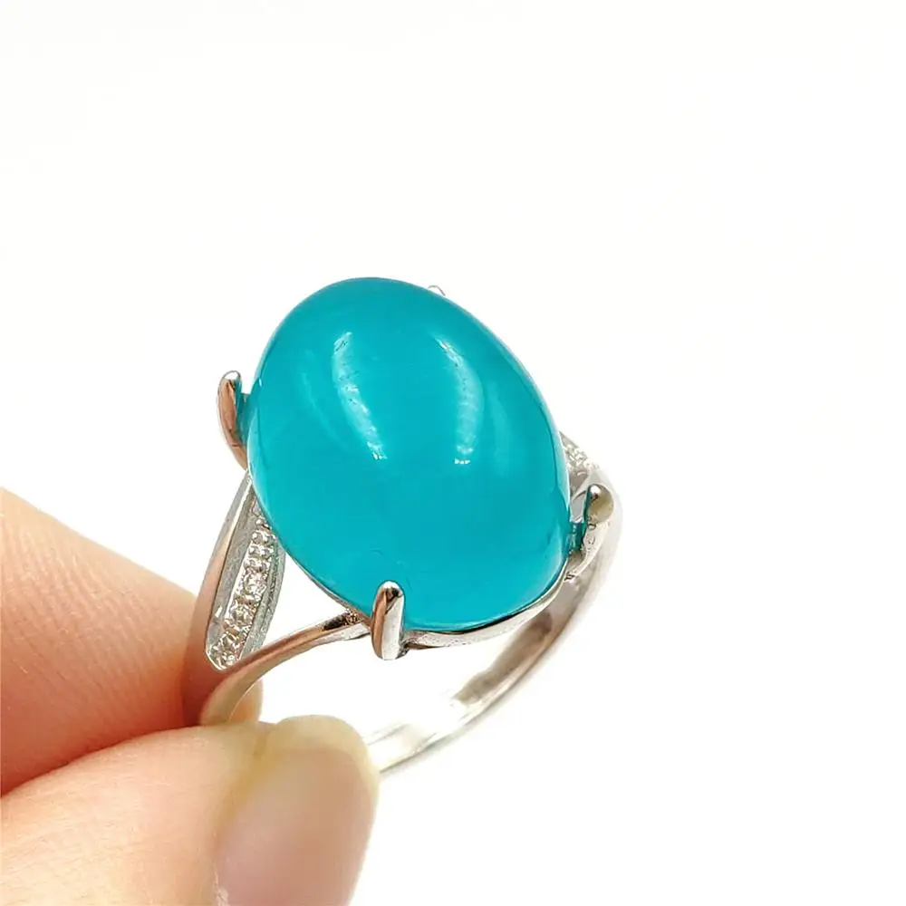 

Natural Green Amazonite Gemstone 925 Sterling Silver Adjustable Ring 15x11mm Woman Man Best Round Bead Rings AAAAA
