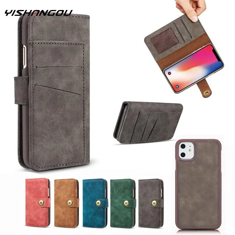 

Removable Flip Genuine Leather Case For iPhone 11 Pro Max XR XS Max 8 7 Plus 6 s Plus Luxury Magnetic Car Holder Ring Phone Case