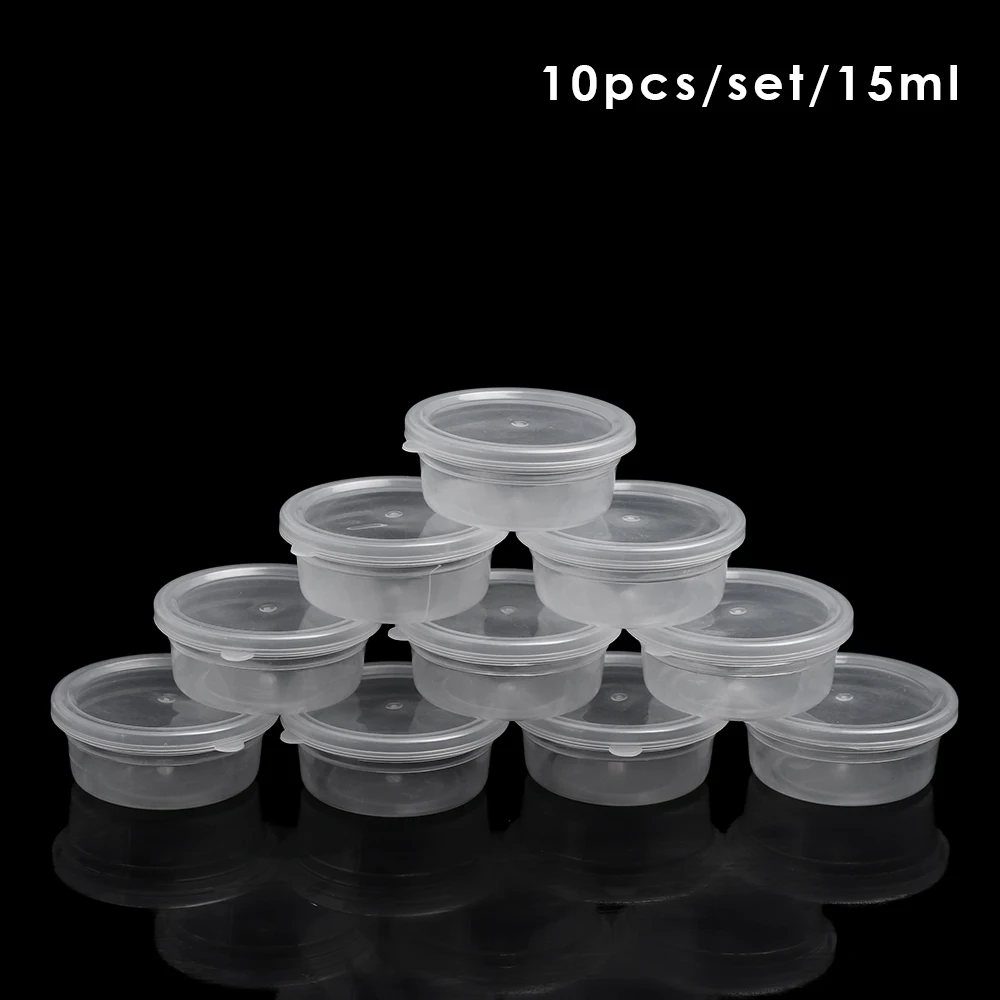 10pcs15ml/40 ml/45 ml хранение слизи пластиковый разноцветный Пластилин прозрачные контейнеры клей шпатлевка пена мяч коробки для хранения для дома Организации - Цвет: 10pcs 15ml round box