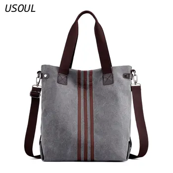 

USOUL Stylish Canvas Women's Bag 2020 New Pocket 100% Korean Solid Color Single Shoulder Bracket Bag Shopping Bag