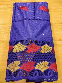 

Latest design Nigerian Swiss cotton lace embroider mess lace pure cotton high quality bazin riche lace 5 yards Royal blue