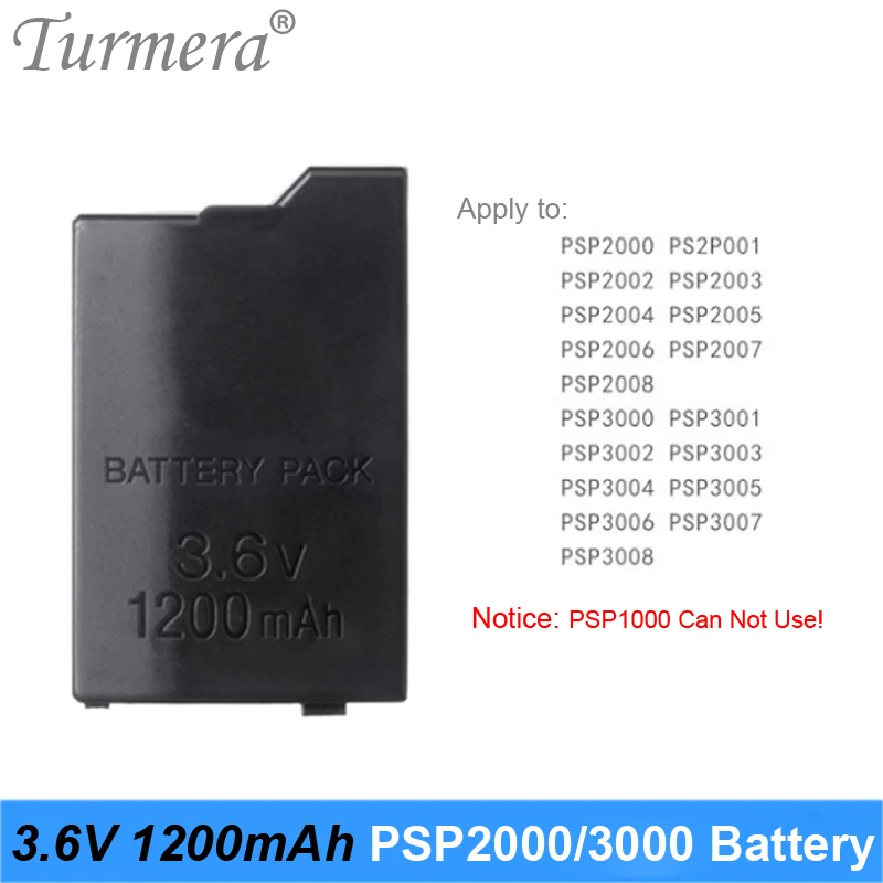 Turmera 1200mAh 3.6V Lithium Li-ion Rechargeable Battery Pack Replacement for PSP-2000 PSP-3000 in Series of 3001 3004 3008 2004 05