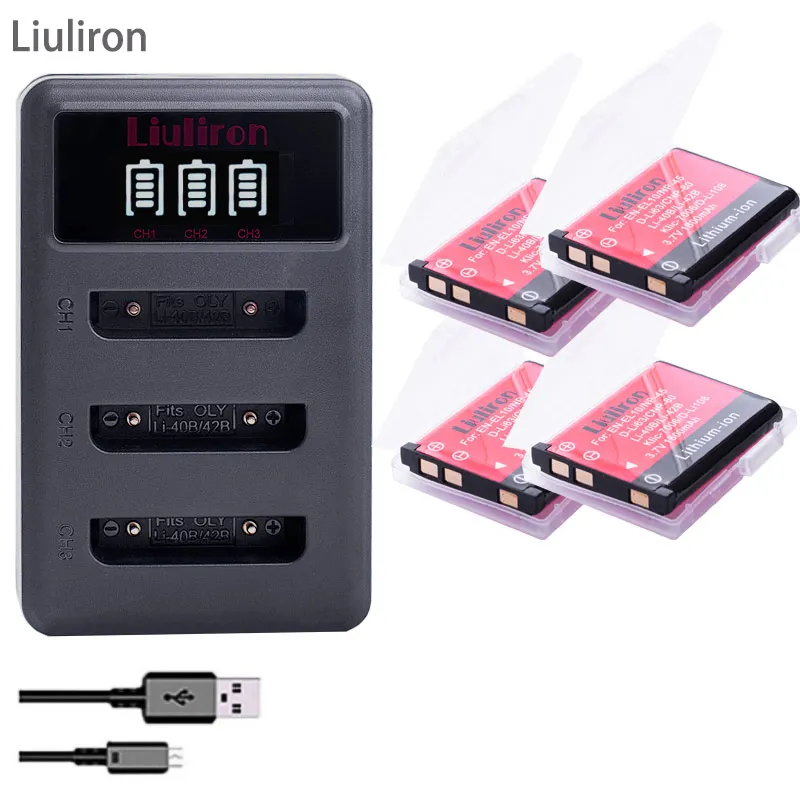 5x Li-40B LI-42B LI ion аккумулятор 40B 42B LI40B Батарейки+ ЖК-дисплей USB Зарядное устройство для ЖК-дисплея с подсветкой FUJIFILM NP-45 NP 45 NP45 NP 45A 45B 45S для Nikon EN-EL10