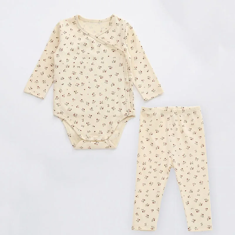 Baby Clothes Sets Long Sleeve Romper + Pants Sets Organic Cotton New Born Floral Brand Newborn Baby Boy Girl Clothing For 0-2Y Baby Clothing Set for girl