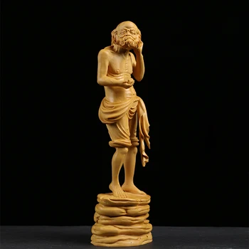 

Boxwood 23cm Lohan Sculpture Buddha Solid Wood Statue Feng Shui Collection Chinese Traditions Lohan Home Decor