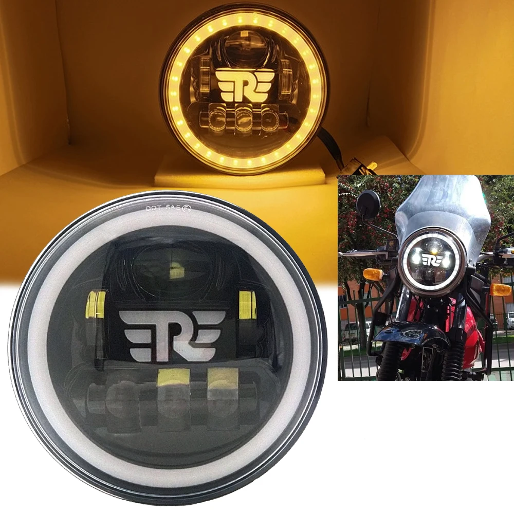 Motorcycle Headlight 7 inch LED Halo DRL Lamp for Royal Enfield Himalayan 400 411 650 350 Cafe Racer