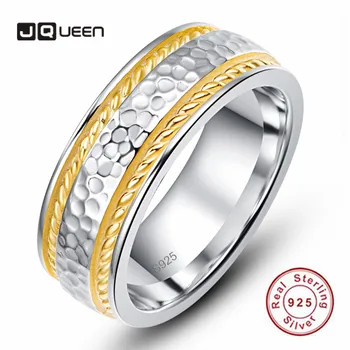 

JQUEEN 6mm Hammered Finish Personalized Rings 925 Sterling Silver Ring for Men and Women Engagement and Wedding