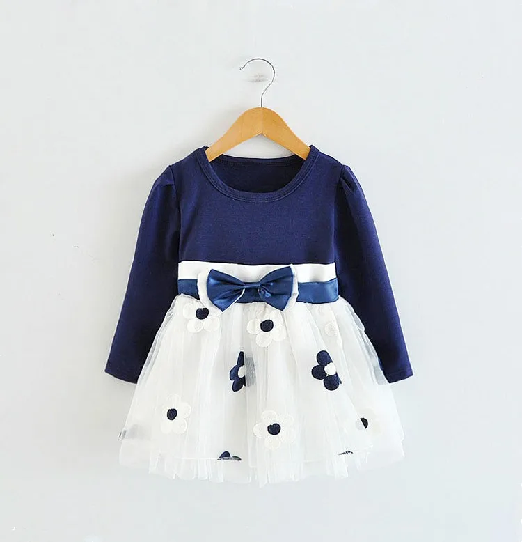 Blue dress Коллекция года, зимнее платье с длинными рукавами для маленьких девочек, платье на крестины, день рождения, возраст от 0 до 2 лет, платье для новорожденных повседневная одежда для детей повседневная одежда - Цвет: Blue dress