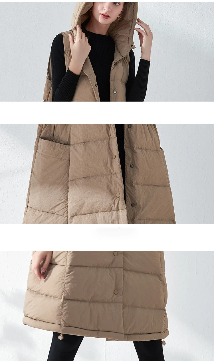 Свободный корейский дизайн длинный жилет женский пуховик без рукавов с капюшоном куртка ветрозащитная мягкая ткань теплый жилет