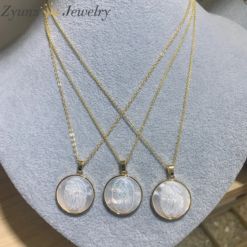 5PCS, Our Lady of Guadalupe Pendant Necklace Women Fashion Natural Mother  of Pearl Shell Round Medal Jewelry|Pendant Necklaces| - AliExpress