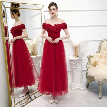 

Evening Dress 2020 New Mrs Win Luxury Party Prom Formal Evening Dreses Elegant Boat Neck A-line Vintage Robe De Soiree Plus Size
