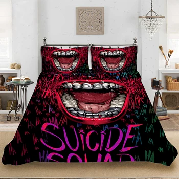 

Bedding set Bedclothes Include Duvet Cover Pillowcase Print Home Textile Bed Linens Suicide Squad Mouth Comforter King-Full Size
