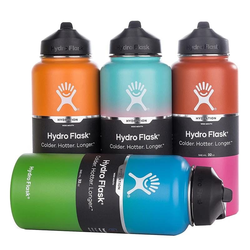 Baratos Hidro matraz 18 oz 32 oz 40 oz vaso matraz aislado al vacío botella de boca ancha de agua de acero inoxidable al aire libre botella de deportes
